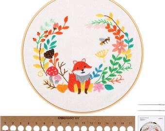 Complete Fox Embroidery Kit DIY Circle Embroidery Thread, Pattern and Instructions for Beginners, Gift Idea. Free Delivery