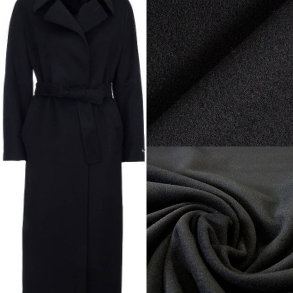 Tissu lainage de luxe, noir, signė,épais, 100% laine,150cm de largeur.(habillement et ameublement) manteau,cape..ect