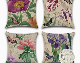 Lot 4 Watercolor Decorative Cushion Covers in Linen (45/45cm) for Outdoor and Interior Pillowcase Decoration Terrace .. Ect