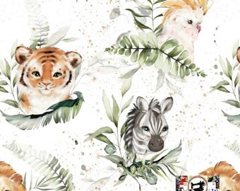 Safari baby animal premium cotton fabric, by the meter, 2 widths 80cm or 160 to choose from. Free delivery with no minimum purchase.