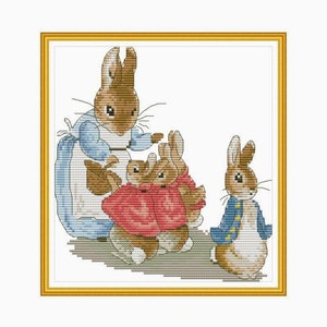 Stamped Cross Stitch Kits Full Range of Embroidery Starter Kits for Beginners DIY 14CT 2 Strands-Little Rabbit 21cm×22cm