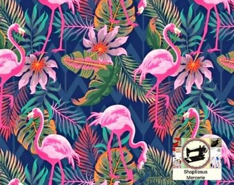 100% Cotton fabric printed with Pink Flamingos by 50 cm Width 160cm (width) Oeko-tex certified