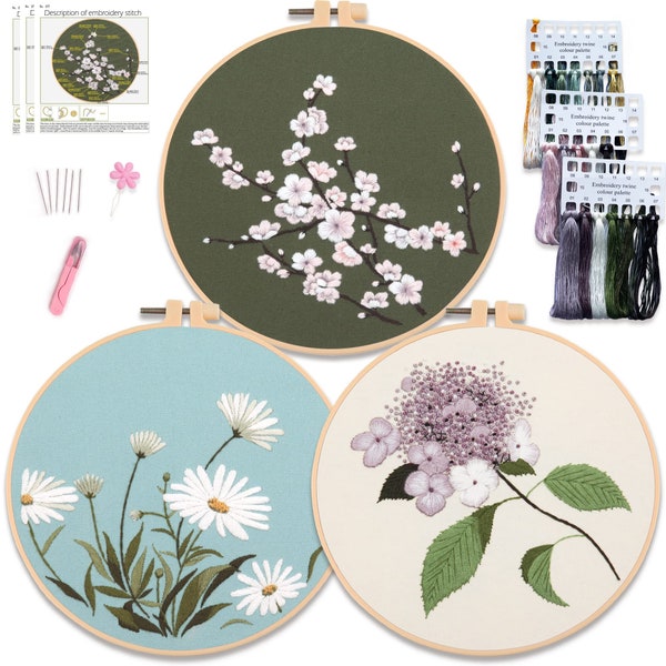 Kit de Broderie complet jolies motifs Fleuris DIY Cercle Broderie fil, Patron et Instructions pour Débutants,idée cadeau.livraison offerte