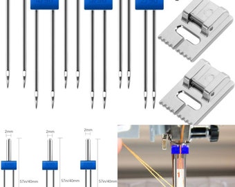 Pack 6pcs Double Needle With 2pcs Foot Pleated Presser For Sewing Machine (3 Sizes:2/90,3/90 4/90).