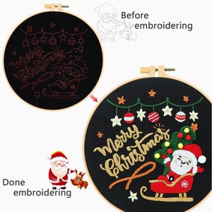 Kit de Broderie complet spécial Noël DIY Broderie fil, Patron et Instructions pour Débutants, Père Noël idée déco cadeau.livraison offerte image 4