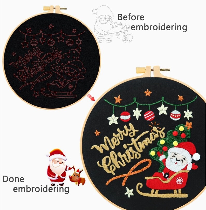 Kit de Broderie complet spécial Noël DIY Broderie fil, Patron et Instructions pour Débutants, Père Noël idée déco cadeau.livraison offerte image 4