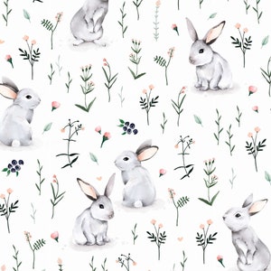 Tissu 100% Coton Premium imprimé Lapin dans le Pré 160 cm de largeur Laize Certifié Oeko-tex image 1