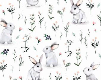 Tissu 100% Coton Premium imprimé Lapin dans le Pré 160 cm de largeur (Laize) Certifié Oeko-tex