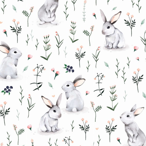 100% Premium Cotton Fabric printed with Rabbit in the Meadow 160 cm wide (Width) Oeko-tex certified