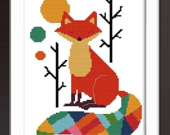 Easy beginner fox cross stitch embroidery kit - DMC creative leisure - Complete kit, free delivery.