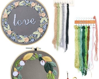 Set of 2 Complete Embroidery Kits pattern originaDIY Circle Embroidery Thread, Pattern and Instructions for Beginners Gift idea.free delivery
