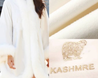 Luxury wool, Off-white, Ecru, signed, quite thick, 100% wool, 150cm wide. (winter cape, medieval cape, bridal......ect