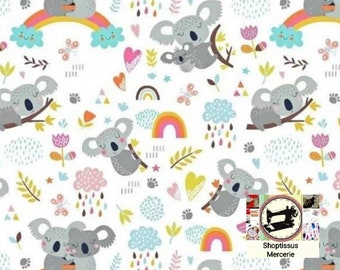 Fabric 100% cotton pattern Koala Mignon from 50cm / 75cm or 150cm width, certified oeko Tex.Free delivery without minimum purchase.