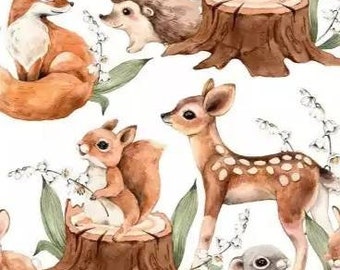 100% Premium Cotton Fabric printed Animals in the forest 160 cm wide (Width) Oeko-tex certified