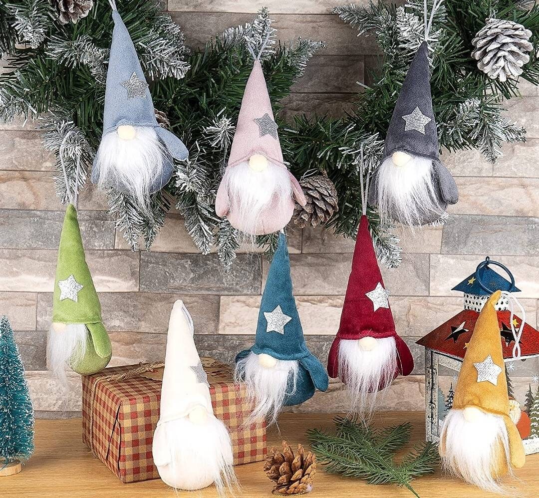 Lot de 8 Décorations Noël Pour Sapin, Peuluche Scandinave, Père Noël, Lutins Handmade, Livraison Off
