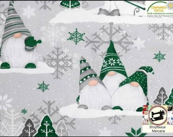 Cotton Christmas fabric, Reindeer elves, Gnomes, length from 50cm, 2 widths to choose from (80cm or 160cm width). Free delivery.