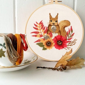 Complete Embroidery Kit Squirrel Pattern DIY Circle Embroidery Thread, Pattern and Instructions for Beginners, Gift Idea. Free Delivery