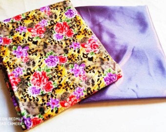 Set of 2 fabrics (1 floral wax and 1 silk satin) matching colors, 50cm/116 each.