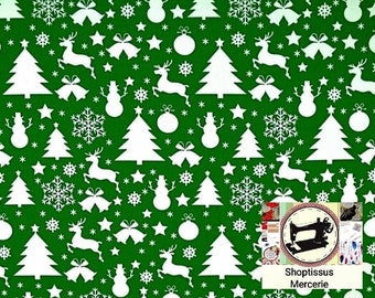 Cotton fabric, "Christmas deer", special Christmas green color, from 50cm, 2 widths to choose from (80cm or 160cm width). Oeko Tex certified.