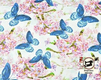 100% Cotton Butterfly printed fabric by 50 cm Width 160cm (width) Oeko-tex certified