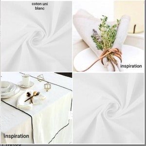 Tissu 100% Coton Uni Blanc 160cm de largeur image 3