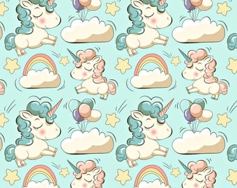 100% Cotton fabric printed with Unicorn Water green by 50 cm Width 160cm (width) Oeko-tex certified