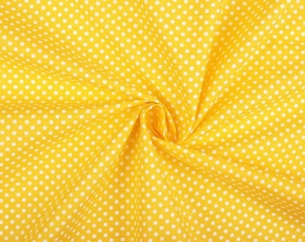 100% Cotton fabric printed with yellow polka dots by 50 cm Width 160cm (width) Oeko-tex certified