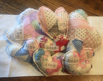 small vintage quilt heart/vintage quilt heart/valentine decor/home decor/farmhouse decor