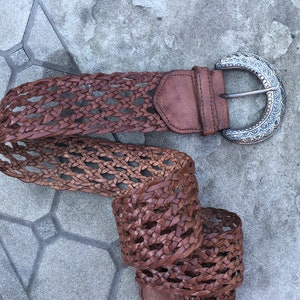 Vintage Woven Leather Belt with Silver Buckle