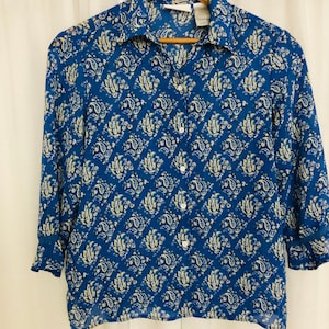 A0012/   Vintage Liz Claiborne Blue Blouse, SZ Petite Medium