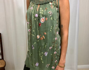 A0030/   Embroidered Green Chiffon Shift