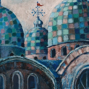 Vintage Original Acrylic Painting &quot;Back of St. Marks Venice&quot; 1970