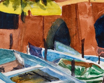 Bright Nautical Vintage Original Watercolor Paintings of Boats