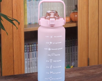 64oz 2L Motivational Water Bottle With Straw, Handle With Time Marker Large  Reusable BPA Free Jug Times Marked to Drink More Water Daily 
