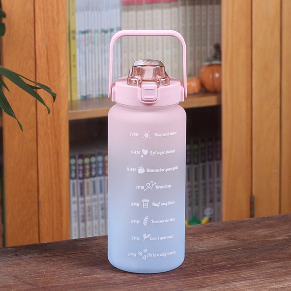 64oz 2L Motivational Water Bottle With Straw, Handle With Time Marker Large  Reusable BPA Free Jug Times Marked to Drink More Water Daily 