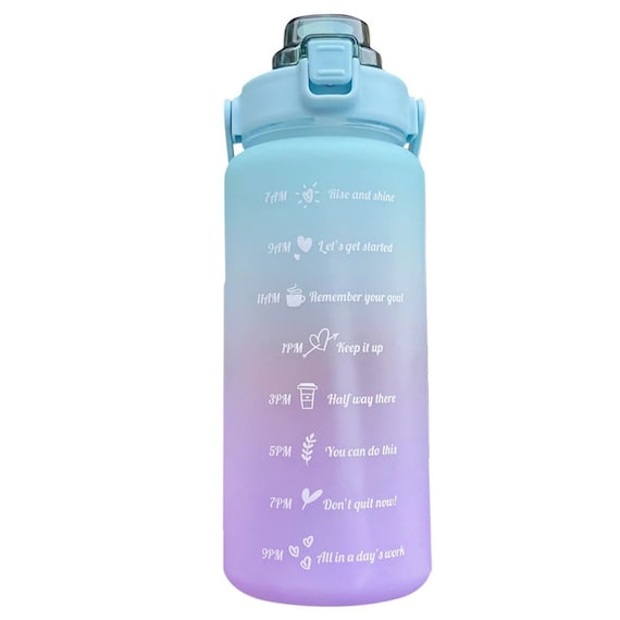 2L Sports Water Bottle Time Marker with Straw Large Gym Travel Drinking  Bottle