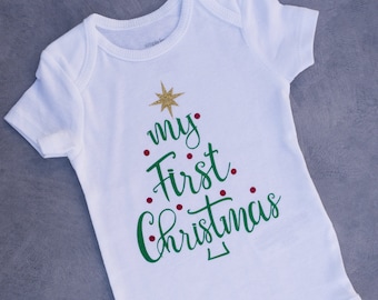 Multi Color Glitter "My First Christmas" shirt, kid Christmas shirt, custom shirt, Christmas tree shirt, baby Christmas shirt