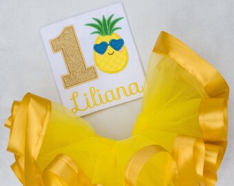 Personalized Pineapple Birthday Tutu Outfit, pinapple birthday shirt, pineapple birthday tutu, embroidered birthday shirt, pineapple shirt