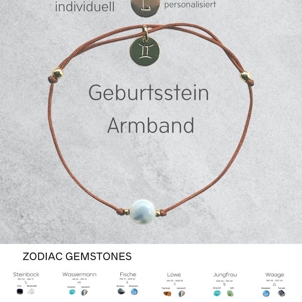 Geburtsstein Armband mit Edelstein | buntes personalisiertes Armband | Sternzeichen Armband | Geschenk für Freunde