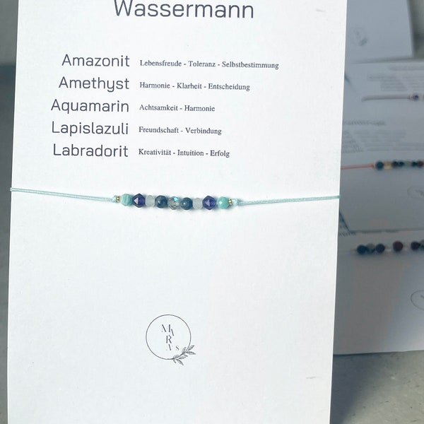 Wassermann Armband | Geburtsstein Armband | Sternzeichen Armband | Zodiac | Heilstein Arband personalisiertes Armband |