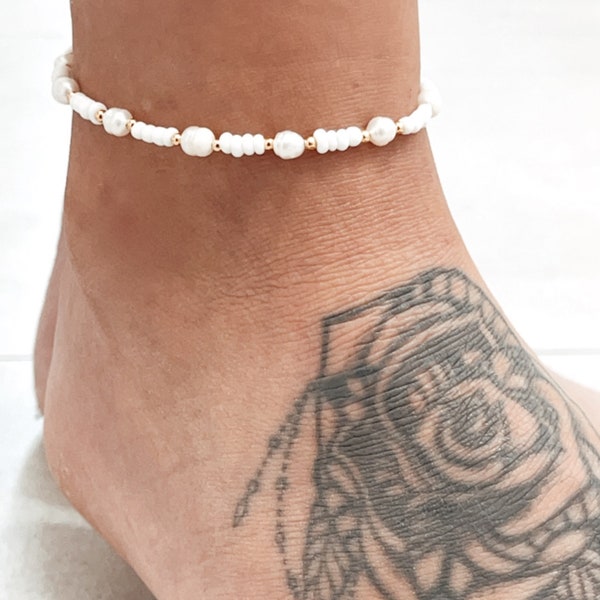 anklet | Bracelet | Freshwater pearl anklet | white anklet | Boho anklet | personalized anklet | Festival jewelry