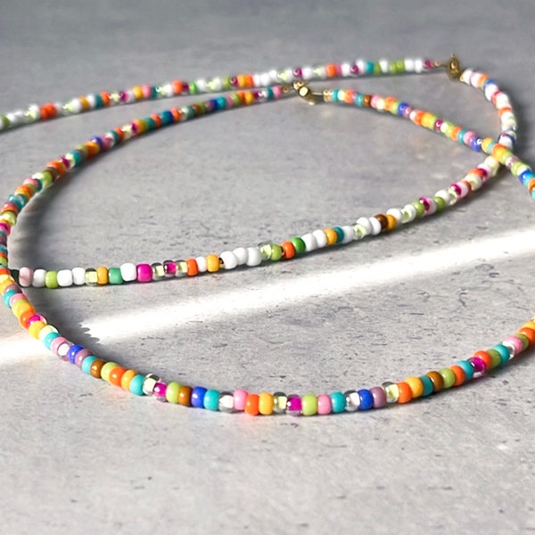 bunte Choker Kette  | regenbogen Glasperlen Kette  | Sommer Kette  | Geschenk für Freundin