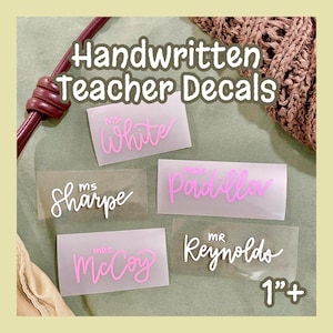personalized teacher name sticker - custom handwritten vinyl decal for teachers, teacher gifts, back to school stickers, custom calligraphy