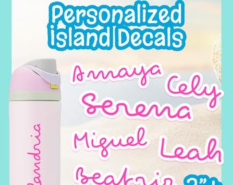 island villa inspired custom name decals | love themed water bottles, glasses, laptop stickers