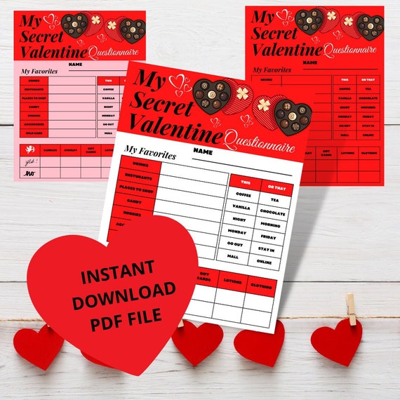 Printable PDF Secret Valentine List/questionnaire Instant | Etsy
