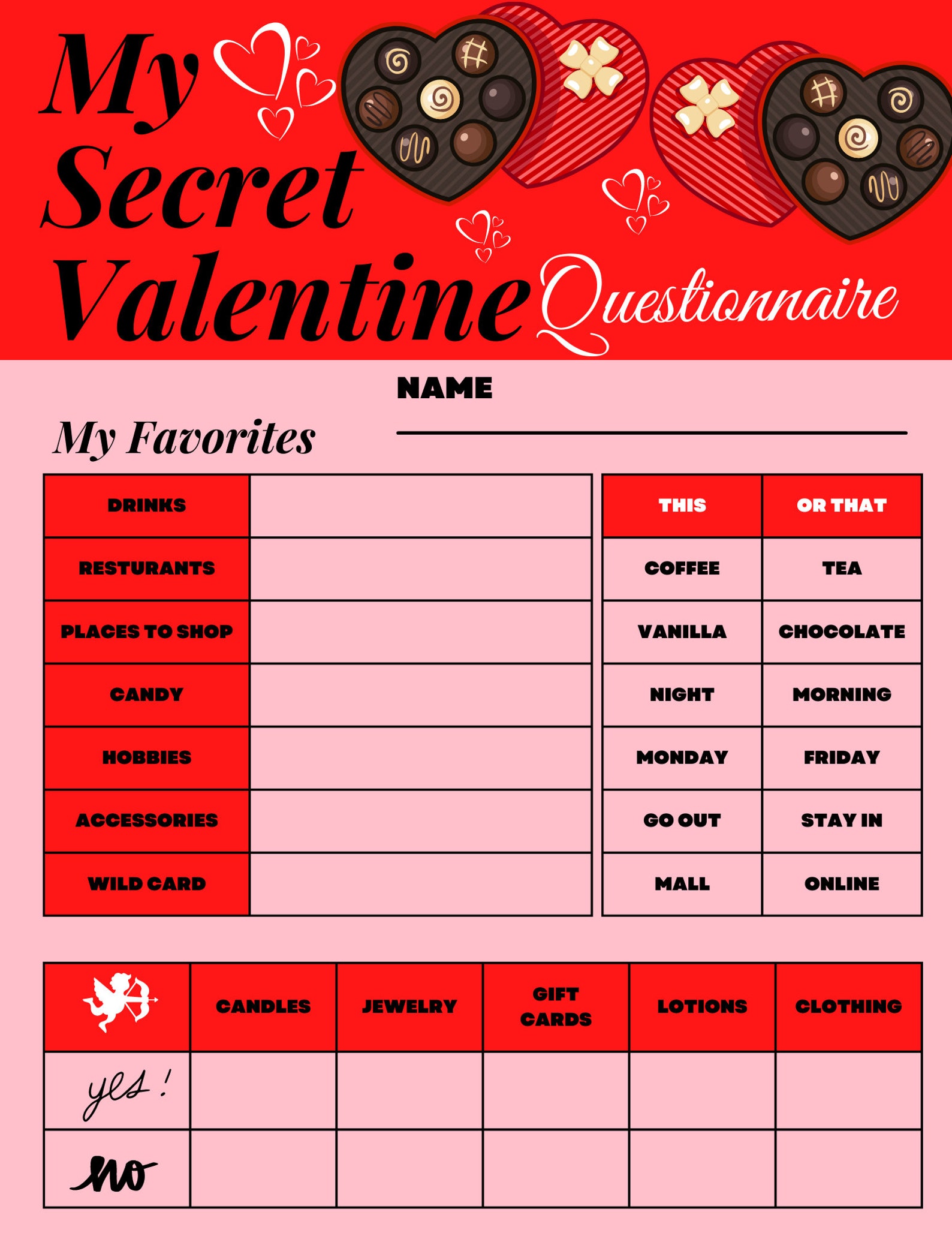 Free Printable Secret Valentine Questionnaire 6 00 40 Off Editable Secret Valentine s Day Free Printable Secret Valentine Questionnaire 6 00 40 Off Editable Secret Valentine s Day