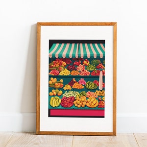 Colorful Fruit Market Print, Printable Wall Art, Kitchen Print, Multiple Sizes