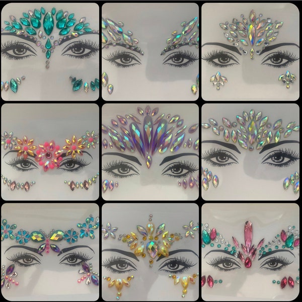 Self adhesive face jewels/ party stickers/ face stickers/ party jewels/ Hippie/Eurovision/ festival / summer/Glastonbury