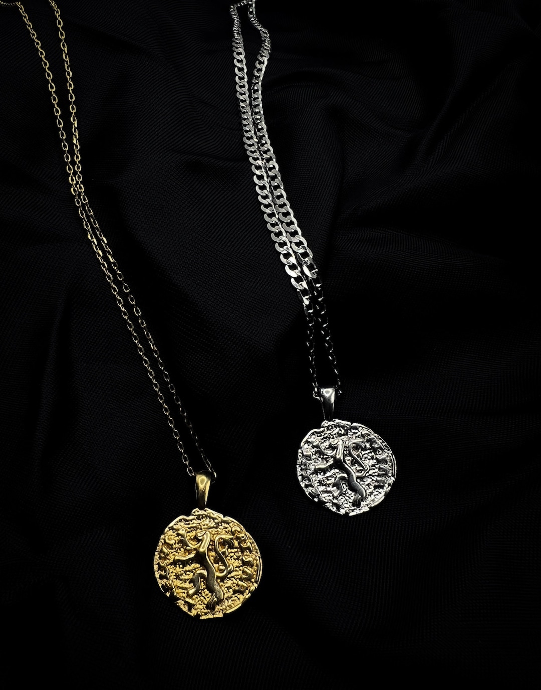 His and Hers Medallion Necklace, Couples Necklace Set, His and Hers