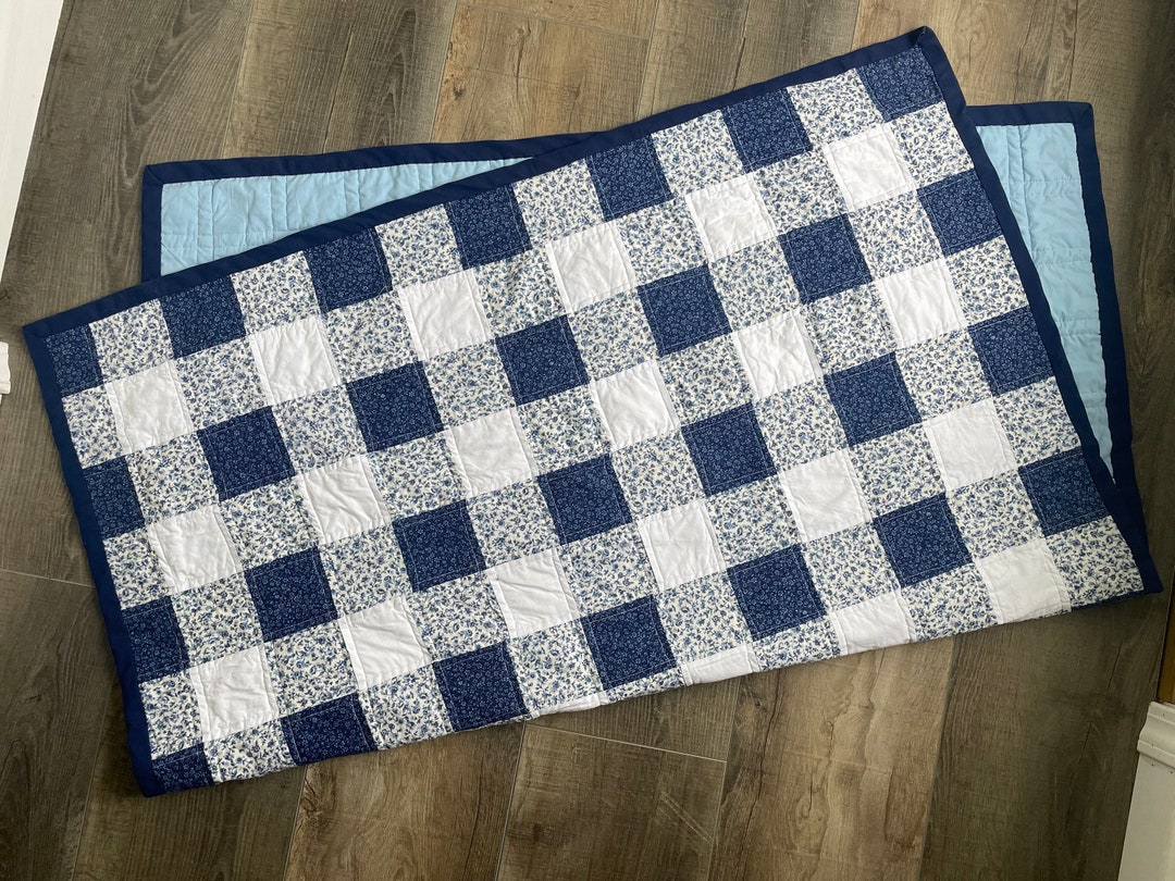 Blue Floral Baby Blanket Baby Blue Quilt Flower Baby Blanket Etsy